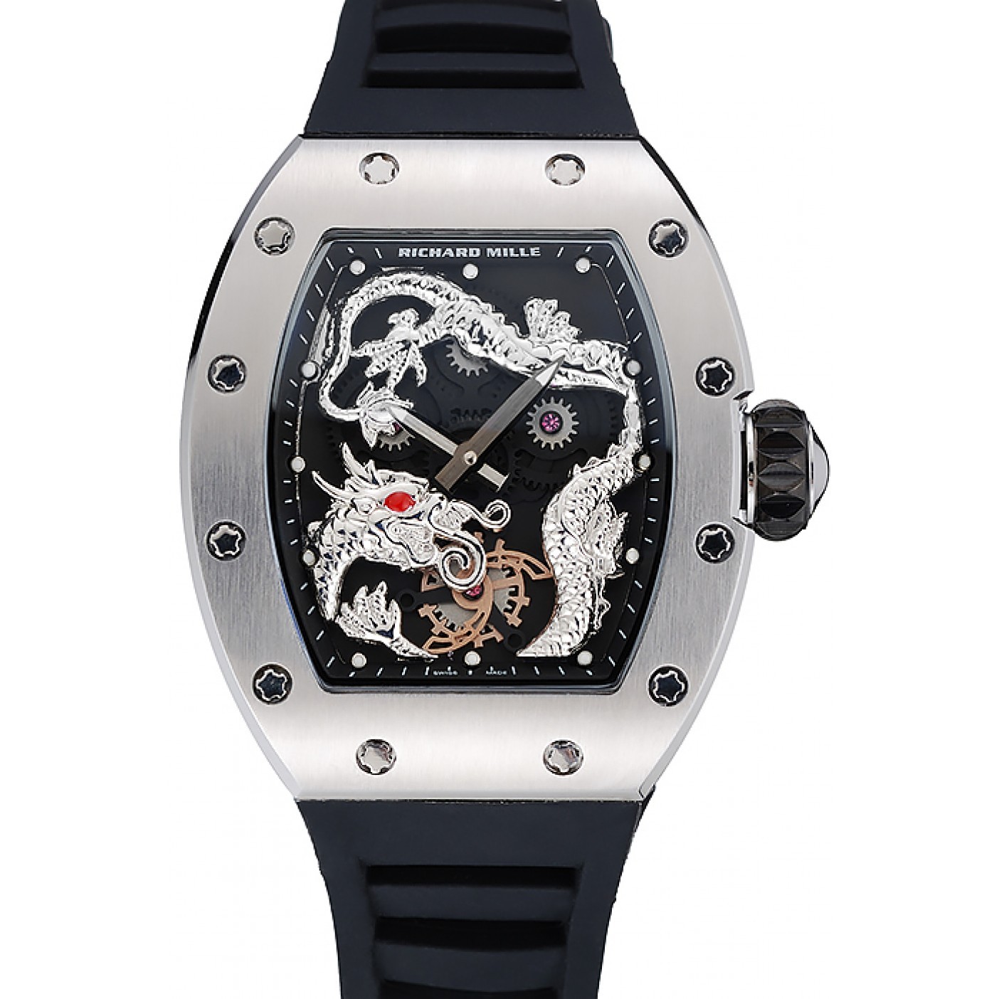 Richard Mille RM 057 Tourbillon Dragon Jackie Chan Silver Case Black Rubber Bracelet 1454201